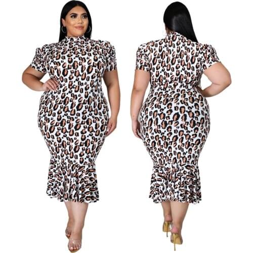 2021 Summer Woman Dress Sexy Womens Slim Sheath Half High Collar Leopard Print Sexy Nightclub Office Ladies Dresses