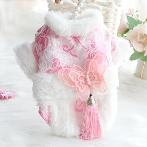Winter Warm Coat for Dogs Hanfu Tassel Butterfly Bow Dog Puppy Clothes Ancient Chinese Style