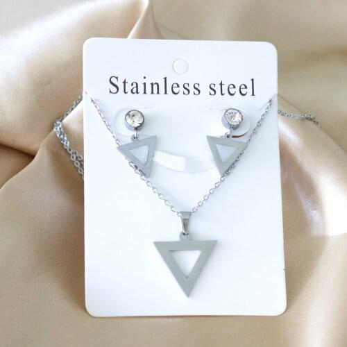 Gold/Silver Color Triangle Pendant Stud Earrings Set Geometric Stainless Steel Jewelry Set for Women Girl Jewelry Gift