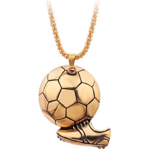 Gold Color Sport Ball Jewelry Charm Football Soccer Necklace Hemispheroid Pendant Kiss Sneakers Punk Souvenir Men Boy Crazy Game