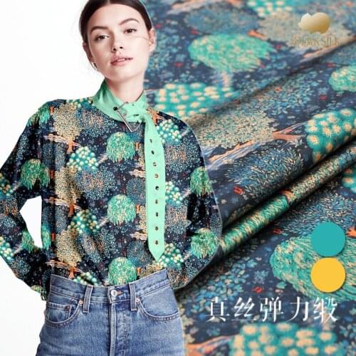 1.35 Meter X 1 Meter Forest Elastic Satin Wide Silk Fabric Dress Telas Por Metro