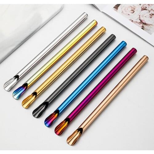 1pc Reusable Convenient Stainless Steel Drinking Straw Straw Spoon Smooth Stirring Spoon Multifunction Creative Stirring Spoon