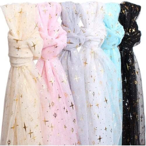 5m Rainbow Mesh Yarn Gold Star Sequins Fabric Gradient Mesh Gauze Pettiskirt Skirt Mesh Red Background Decoration Handmade Diy