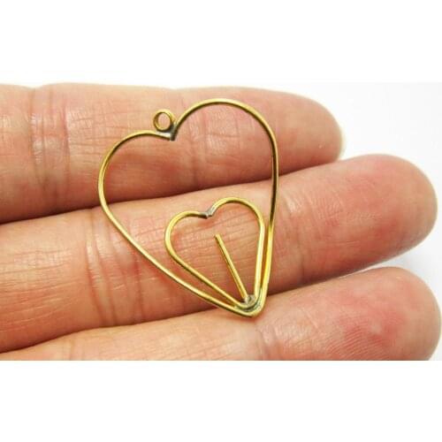 Brass pendant 23.2x27.5mm Brass wire heart charms with ball setting Earrings findings R865