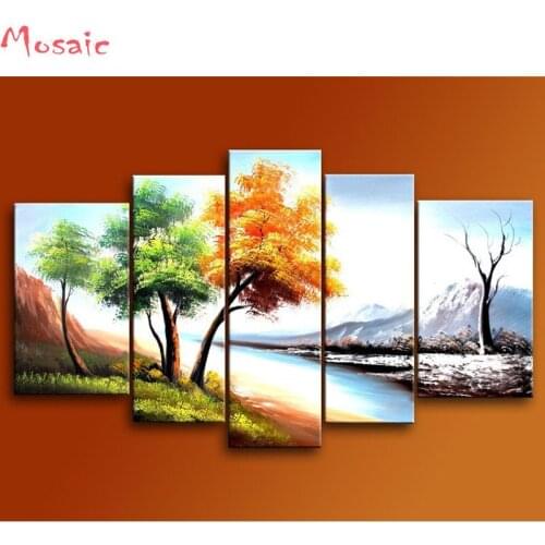 5D DIY Diamond Painting 5 piece modern landscape tree Full Square Diamond Embroidery Cross Stitch Rhinestones Mosaic Picture