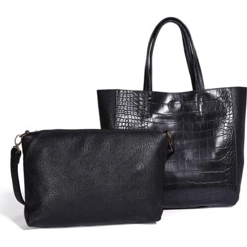 AngelKiss 2 in 1 Women Handbag Set Lady Crocodile Print PU Leather Composition Purses