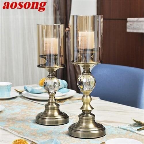 AOSONG Candle Table Lamp Crystal Contemporary Retro Decoration Luxury Desk Light For Home