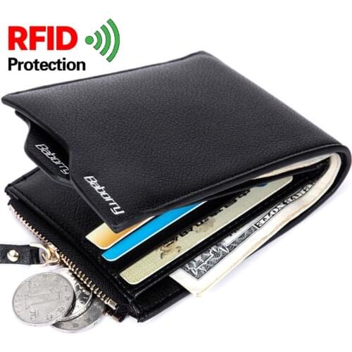 Baborry Solid RFID Protection Mens Leather Wallet Removable Blocking Card Holder For Man Purse With Coin Pocket