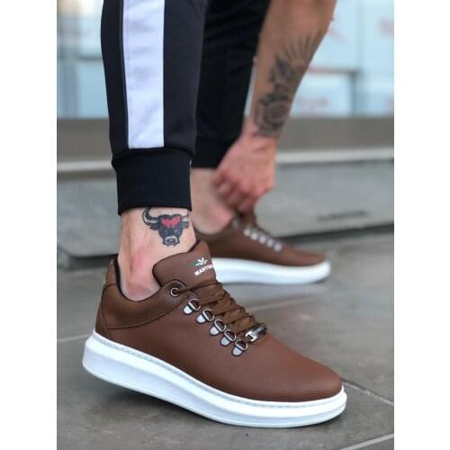 BA0124 Thick Sole Lace-Up Sneakers Style Tan White Men 'S Shoes