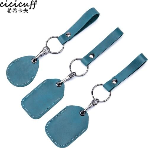 Cow Leather Keychain Key Ring Doorlock Access Control Tags Keyfob Tokey Tag ID Card Case Keychain Access Card Bag Key Tag Ring