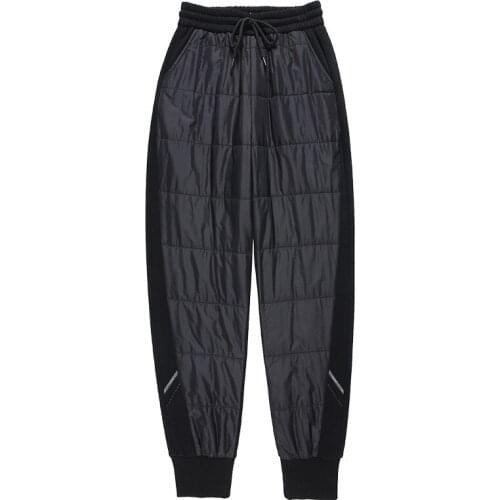 Winter Down Pants Women Patchwork Warm Pencil Pants Casual Mom Cotton Sport Trousers Female Plus Size Elastic Waist P9607