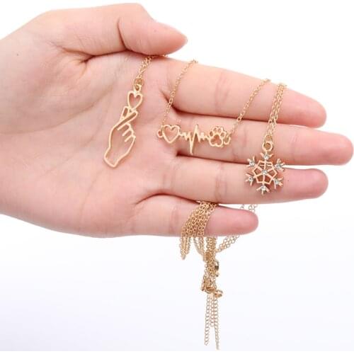 Geometric hollow Dog Cat Paw Heartbeat Wave Necklace Snowflake Chain I Love Heart You Hand Gestures Sign Language Neck