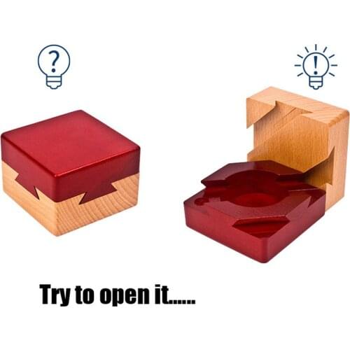 Wooden Puzzle Box with Secret Drawer Magic Compartment Brain Teaser Wooden Toys Puzzles Boxes Kids Wood Toy Gift Kids Toys