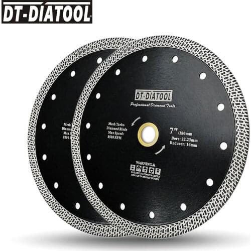 DT-DIATOOL 2pcs/pk Dia 7"/180mm sintered Diamond Mesh Turbo Saw blade Dry or Wet Cutting Disc Diamond Wheel for Tile Marble