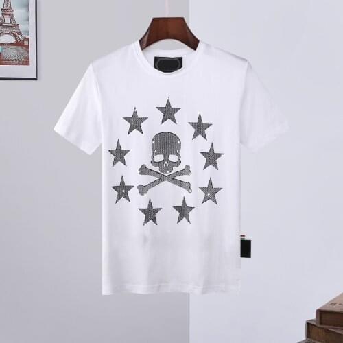 Plein-Brand Tshirt Men PP Teddy Bear Rhinestones Cotton Casual Short-Sleeved Tees Hip Hop O-Neck T Shirts Men Clothing
