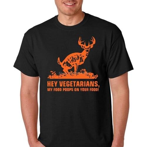 Raw T-Shirts Hey Vegetarians - My Food Poops On Your Food Deer Hunt Premium Mens T-Shirt Funny Short Sleeve Cotton T Shirts