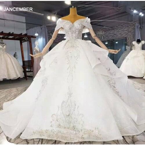 HTL2160 Shiny Metal Sequins Applique Print 2021 Wedding Dress Sweetheart Neck Backless Church Trailing Wedding Dress