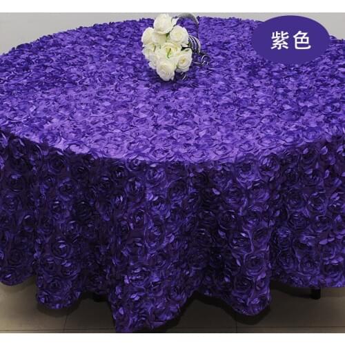 Purple 3D Rose Flower Tablecloths Wedding Round Table Cloth Overlays Wedding Decoration Banquet Party Table Cover 2.6M/102"