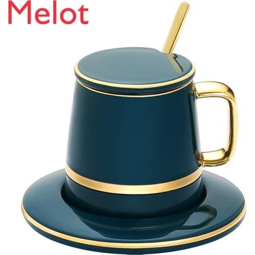 Ceramic Marts with Cover Spoon Creative Personality Trend Cup Children Simple Couple Drink Water Cup Home Coffee Cup Gifts