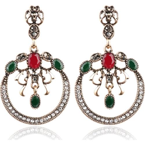 Kinel Luxury Gray Crystal Drop Earrings For Women Vintage Wedding Jewelry Antique Gold Hollow Flower Ethnic Earring Jewelry