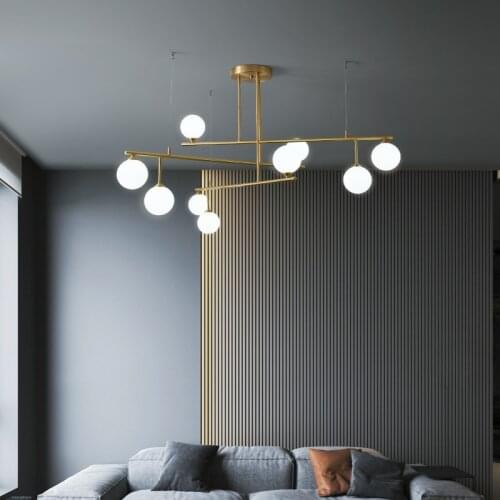 Nordic LED Creative Copper Pendant Chandelier Living Room Hall Dining Kitchen Home Luminaires Luxury Glass Ball Hanging Lights