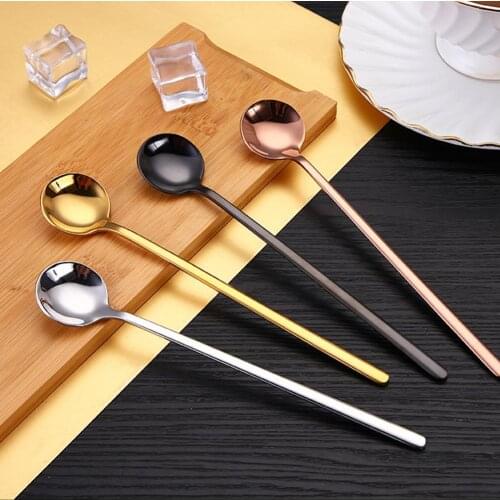 Kitchen Dessert Spoon Stainless Steel Coffee Milk Spoon With Ceramic Long Handle Spoon Gold-plated Dessert Spoon