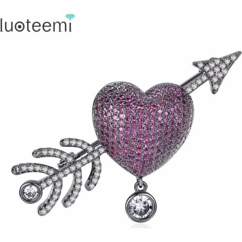 LUOTEEMI 2018 New Novel Fashion Simple An Arrow Goes Through The Heart Pink Cooper CZ For Women Girl Work Jewelry Gift