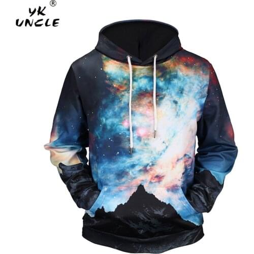 YK UNCLE Brand 3d Sweatshirts Hooded Men/Women Hoodies Printing Autumn Loose Thin Mountain Galaxy Space Hoody Tops Colorful Hot