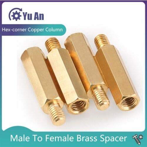 Hex-corner Copper Column M2M2.5 Single-head Brass Stud Chassis Board Screw Hexagon Isolation Column 50Pcs