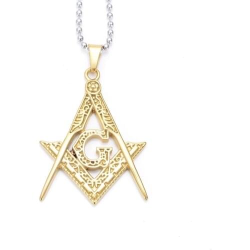 Mens Gold 316L Stainless Steel Free Mason Freemason Masonic Pendant