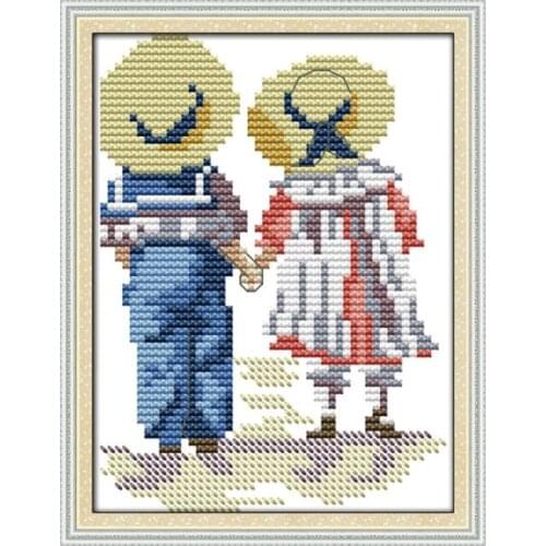 Sister and brother cross stitch kit children kids 14ct 11ct count print canvas stitches embroidery DIY handmade needlework plus