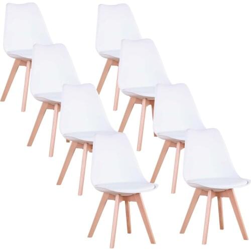 A Set Of 8 Nordic Medieval Retro Style Dining Chairs, Solid Wood Feet, Beech Wood, Suitable For Kitchen, Dinings Room White/Grey