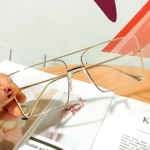 Fashionable Square Double Beam WomenS Eyeglasses With Frame Gold Cozmo Spectacles Blue Light Blocking Glasses Male Black