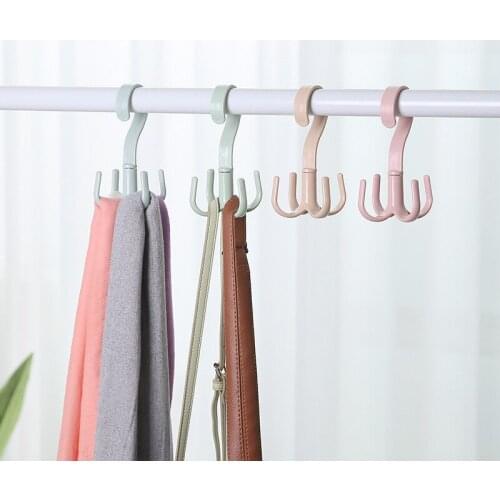 Creative Rotating Hook Four Claws Multi-Function Wardrobe Bag Hook Plastic Tie Hook Storage Hanger