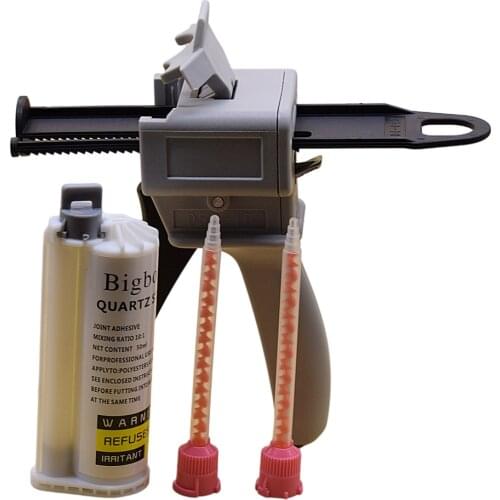50ml AB Glue Gun Applicator Tool 10:1 Caulking Gun with Acrylic Glue Adhesive 50ml 10:1 White AB Glue and 2pcs Mixing Nozzles