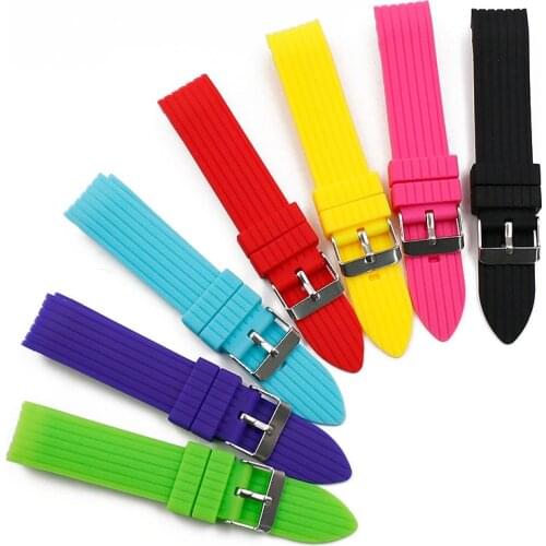 Mens silicone strap 20mm pin buckle watch accessories sports waterproof rubber strap female bracelet watch band
