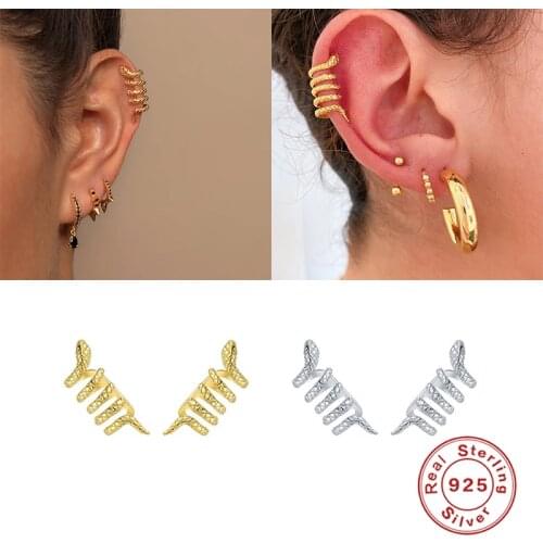 100% 925 Sterling Silver Personalized Animal Snake Ear Clip Earrings For Women Girls lovers' Fake Piercing EarCuff Body Jewelry