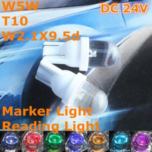 24V LED Car Bulb Lamp 10pcs T10(10mm Spot Lamp)W5W W2.1X9.5d for Signal Door Licence Board Top Reading Parking Light