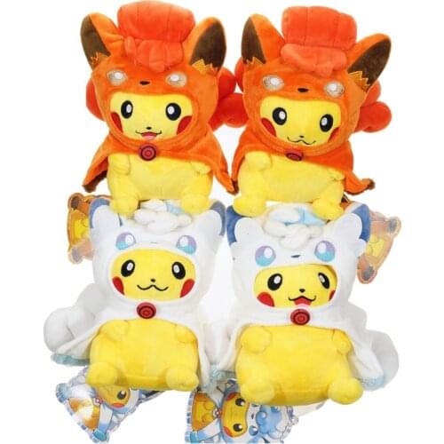 TAKARA TOMY Pokemon Pikachu Turns Into Fire Vulpix & Ice Vulpix Alora Plush Doll Pokemon Original Pikachu Anime Plush Doll Toys