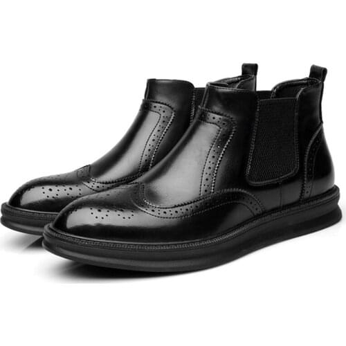 British Style Men Dress Business Genuine Leather Shoes Fashion High-top Pointed Toe Black Men Shoes Chelsea Boots9