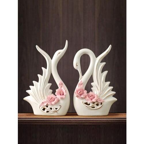 Swan ornament wedding gift living room TV cabinet wine cabinet room home ceramics new house housewarming gift