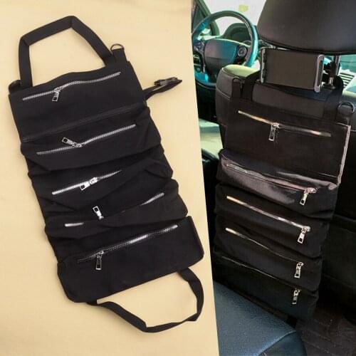 Universal Multi-Purpose Tool Roll Up Storage Bag Wrench Organizer Seat Hanging Pouch Black Oxford Cloth Fit for All Car