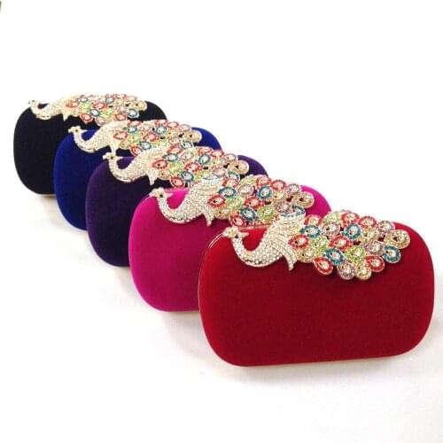 Bee In Fly Women Rhinestone Peacock Evening Clutch Bag Ladies Red Clutch Purse Chain Handbag Bridal Wedding Party Purse
