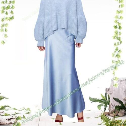 2019 Plus Size Spring and Summer Fashion 100% Silk Satin A-line Slim Long female skirt / women skirts bag hip ladies skirt