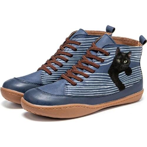Womens Autumn Shoes Suede Cat Fashion Woman Ankle Boots 2021 Lace Up Casual Female Flats Shoes Ladies Footwear Large Size 35-43