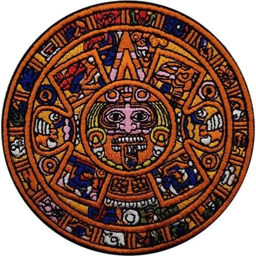 1pc 3D Embroidery Maya Patch Badge Aztec Sunstone Tactical Military Epaulettes Used To Paste Clothes Backpack Hat Jeans