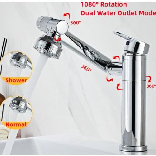 Modern 360 Degree Rotating Single Hole Faucet Multifunctional Hot and Cold Water Faucet Basin Faucet for Bathroom Sink HR