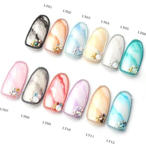 12 Colors Metal Nail Art Chains Metallic Punk Striping Line Stainless Steel Chain 3D Decorations DIY Tools Manicure Accessories