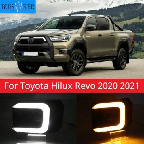 12V LED DRL Daytime Running Light For Toyota Hilux Revo 2020 2021 Waterproof Yellow Turn Signal Indicator Light Bumper fog lam