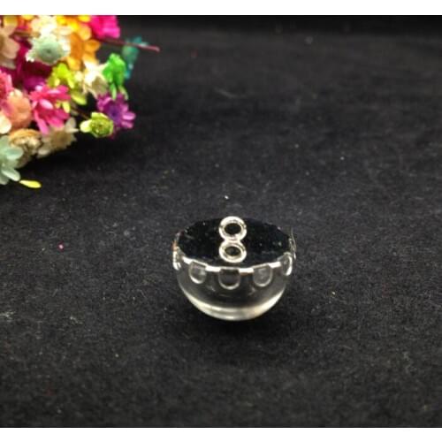 5sets/lot15m half glass silver plated globe bubble glass dome bottle locket vial lace base diy pendant handmade jewelry findings